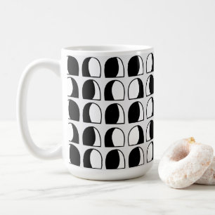 Caneca De Café Metade Geométrica de Círculo Preto e Branco