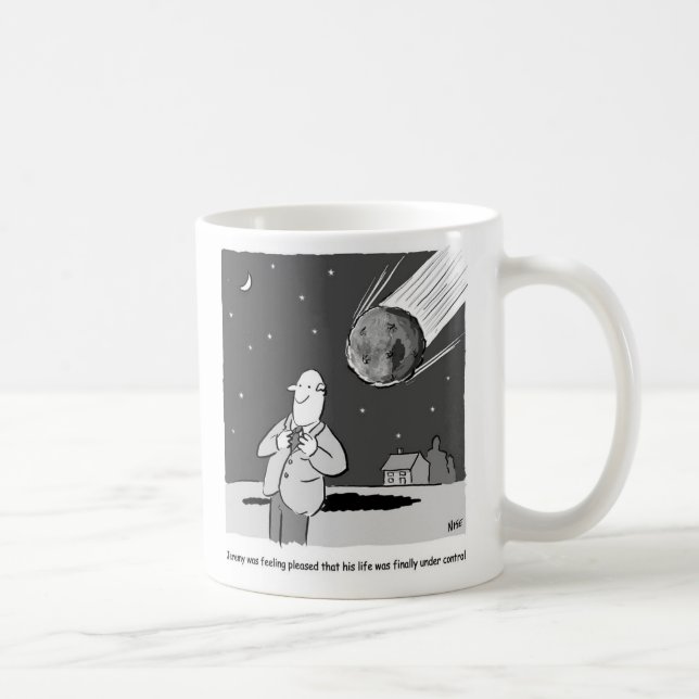 Caneca De Café Meteorito Engraçado Atingindo a Terra. Tema Astron (Direita)