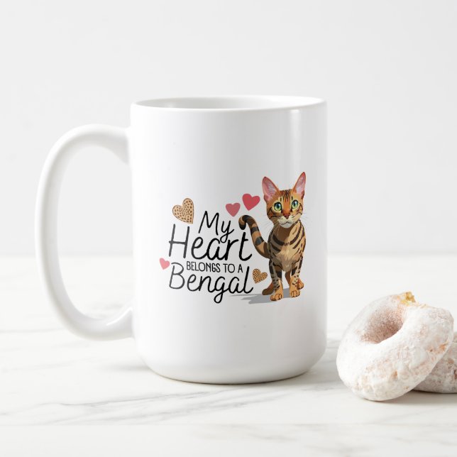 Caneca De Café Meu Coração Pertence a um Gato Bengala (Com Donut)