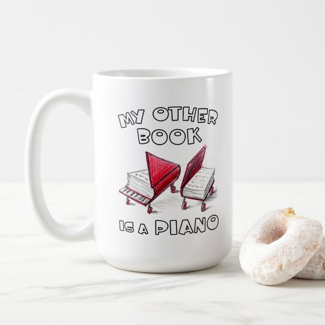 Caneca De Café Meu Outro Livro É Um Piano, Para Músico De Teclado (Com Donut)