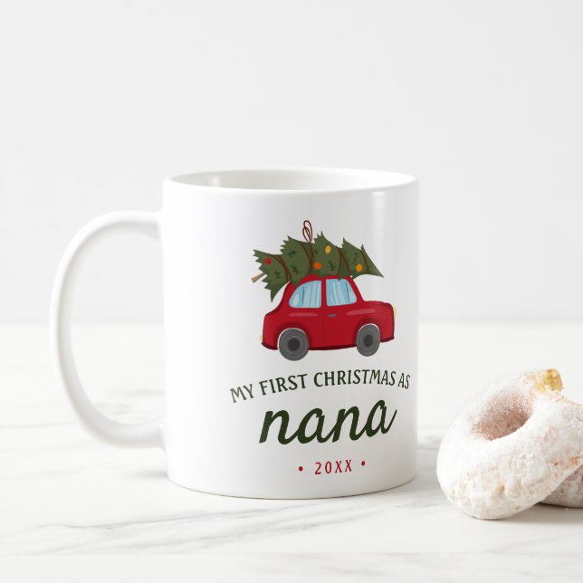 Caneca De Café Meu Primeiro Natal como a Árvore Nana Red Car (Com Donut)