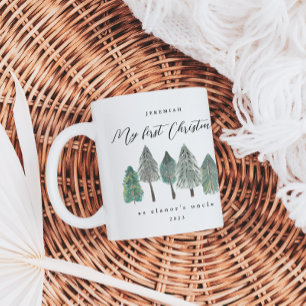 Caneca De Café Meu Primeiro Natal como Tio Photo Pine Trees