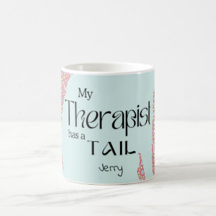 Caneca De Café MEU TERAPEUTA TEM UM RABO rosa pastel azul floral