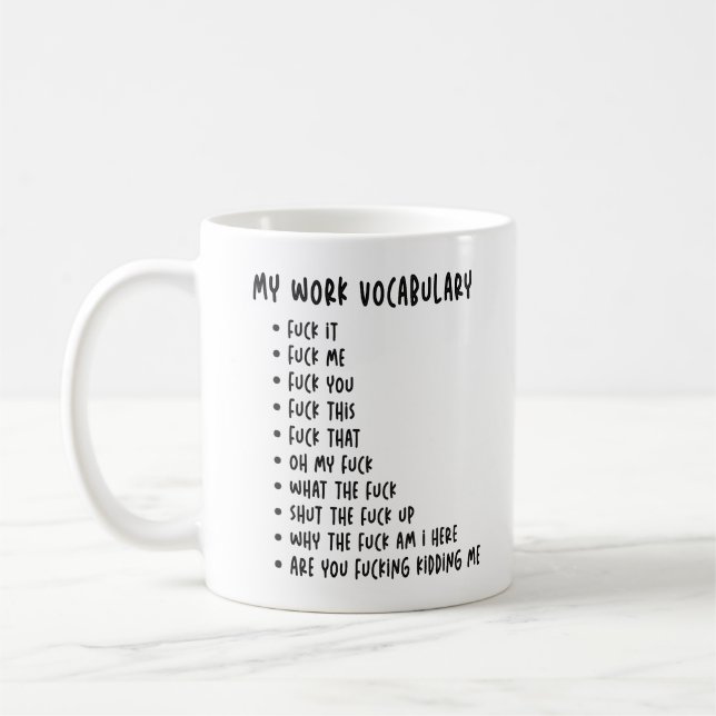 Caneca De Café Meu Vocabulário de Trabalho - Bolsa Engraçado Pres (Esquerda)