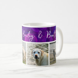 Caneca De Café Meus Amores Estandarte Roxo Nomes 4 Fotos Pet