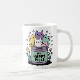 Caneca De Café Meus comprimidos felizes gato engraçado fofo Kawai