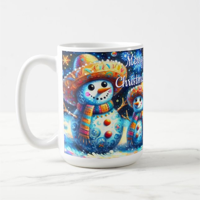 Caneca De Café Mexicanos de Arte Folclórica Snowman Pessoas de ne (Esquerda)