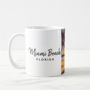 Caneca De Café Miami Beach Flórida Vintage Watercolor Art