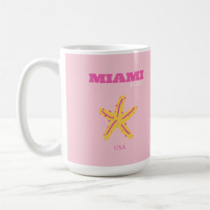 Caneca De Café Miami Beach, Miami Viagem Art, Preppy Room, rosa