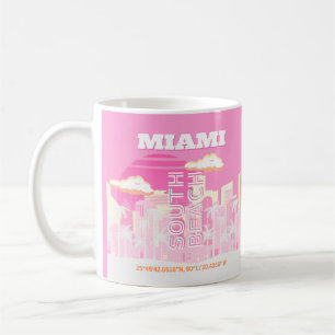 Caneca De Café Miami Beach, Miami Viagem Art, Preppy, rosa