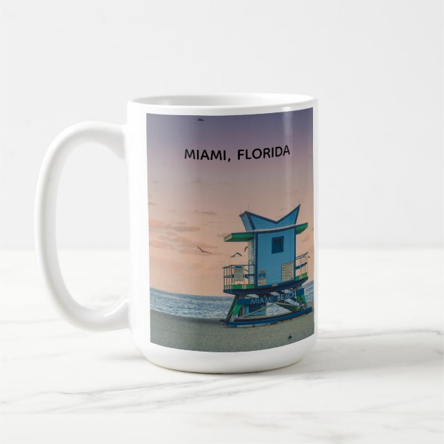 Caneca De Café Miami South Beach Flórida Guarda-Vidas Oceano  (Esquerda)