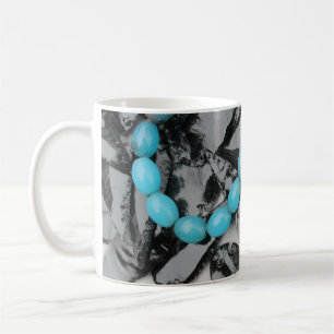 Caneca De Café Miçangas Obsidianas De Vidro E Turquesa