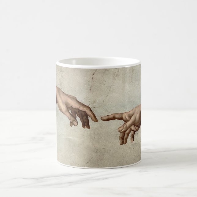 Caneca De Café Michaelangelo mãos criação adam deus (Centro)