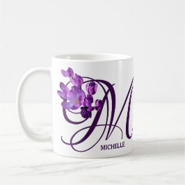 Caneca De Café Michelle personalizável nome monograma roxo de flo