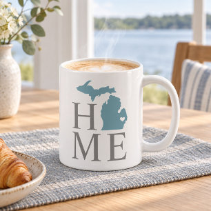 Caneca De Café Michigan Casa Azul Cinza Coração do Estado