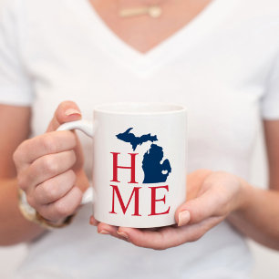 Caneca De Café Michigan Casa Vermelho Branco Azul Estado Coração