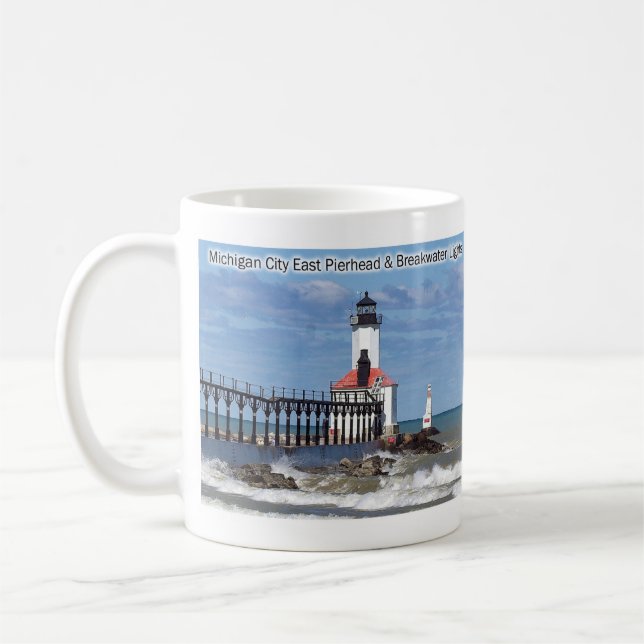 Caneca De Café Michigan City East Pierhead &Breakwater Lights (Esquerda)
