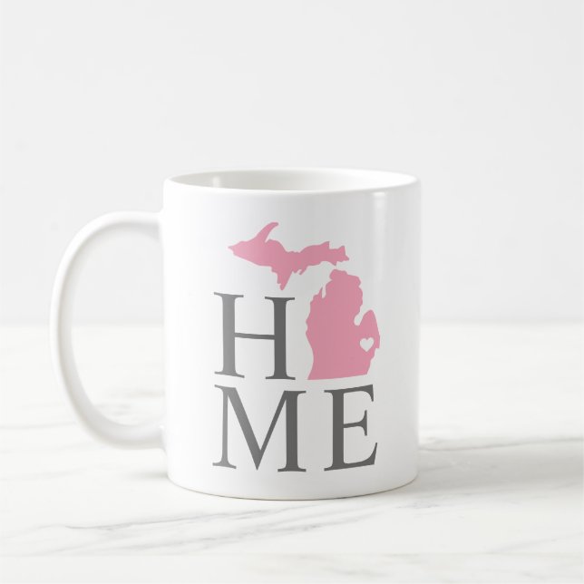 Caneca De Café Michigan Home Pink e Cinza Custom City Heart (Esquerda)