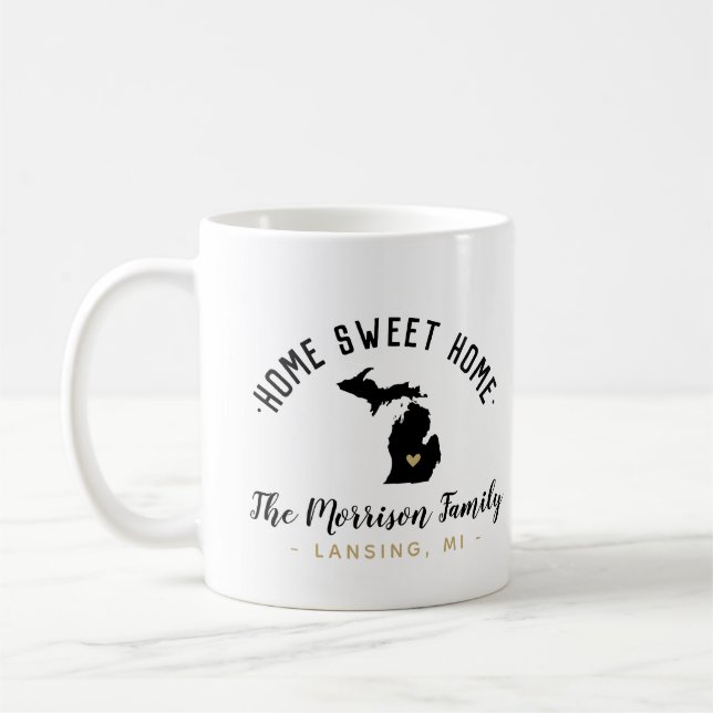 Caneca De Café Michigan Home Sweet Home Family Monograma Mug (Esquerda)