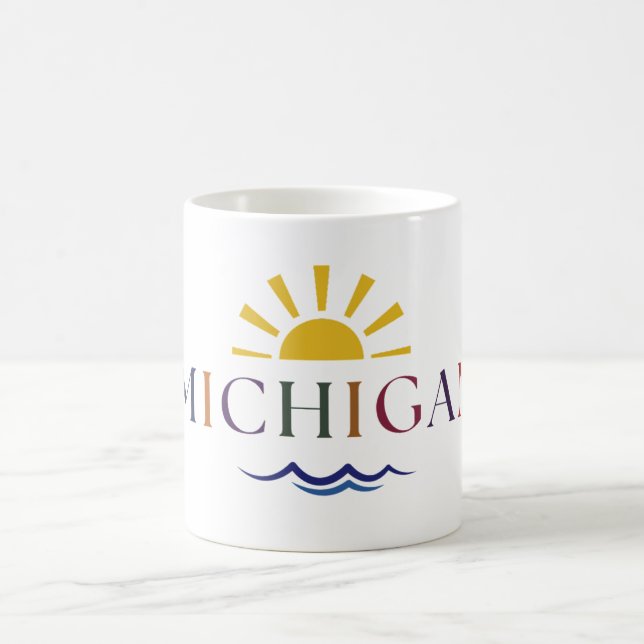 Caneca De Café Michigan Rainbow Text Coffee Mug (Centro)