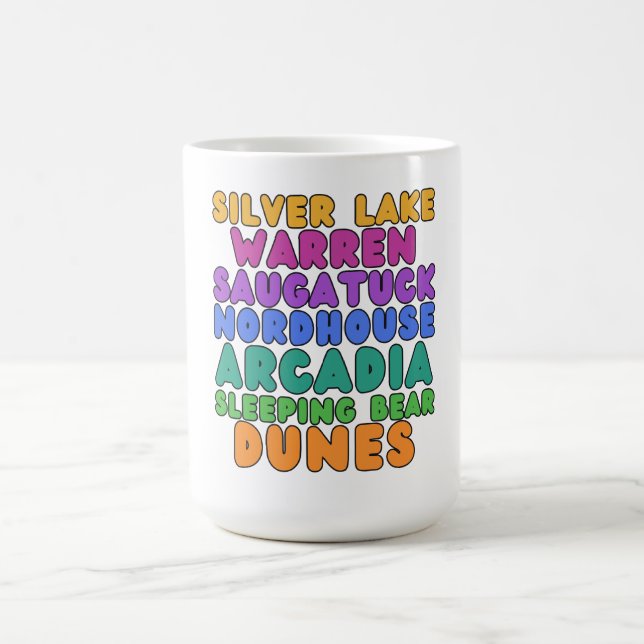Caneca De Café Michigan Sand Dunes Rainbow Bubble Letter Mug (Centro)