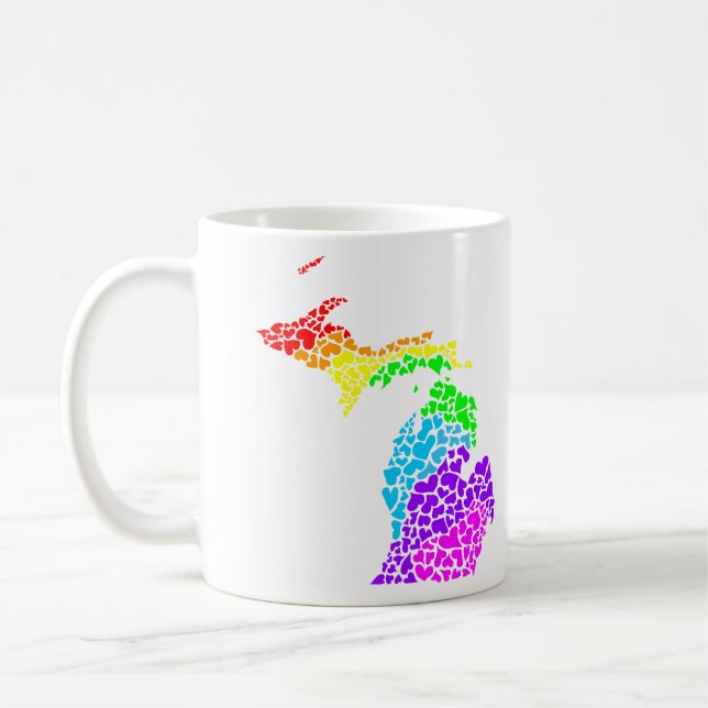Caneca De Café micMichigan orgulde: corações do arco-íris (Esquerda)