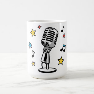 Caneca De Café Microfone Antigo Notas Musicais Design Retro de Ca
