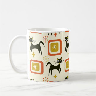 Caneca De Café Mid Century Black Atomic Cats with Vintage squares