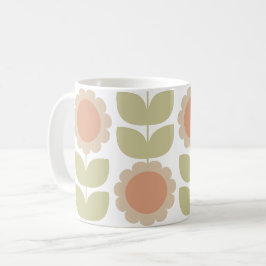 Caneca De Café  Mid-Century Pastel Pink Retro Floral Pattern