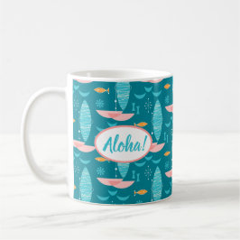 Caneca De Café Mid Century Pink Catamaran - Blue Background