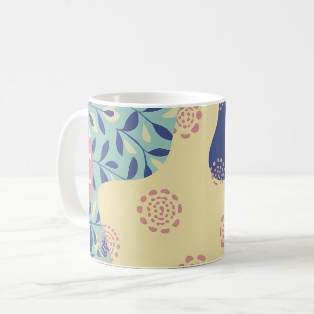 Caneca De Café Mídia mista azul e amarela geométrica (Frente Esquerda)