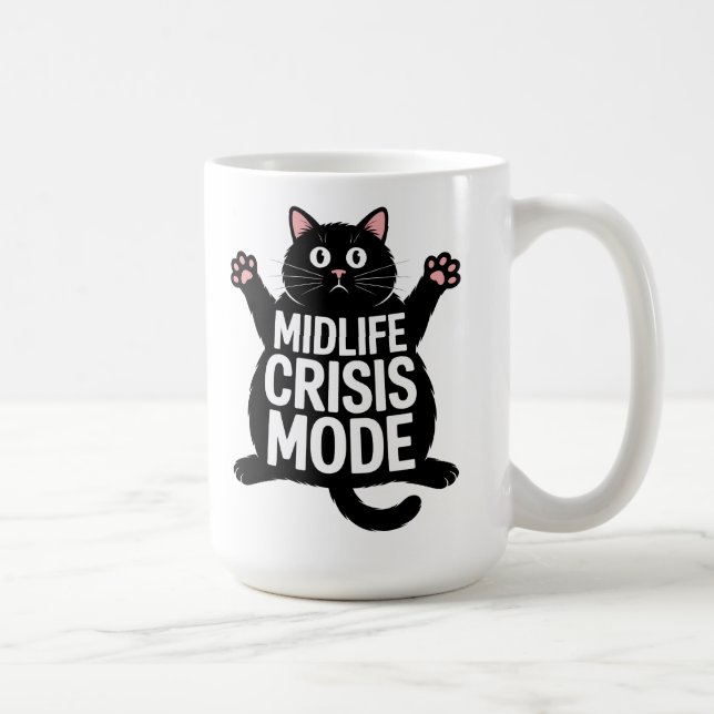 Caneca De Café Midlife Crisis Mode Fat Black Cat Humor (Direita)