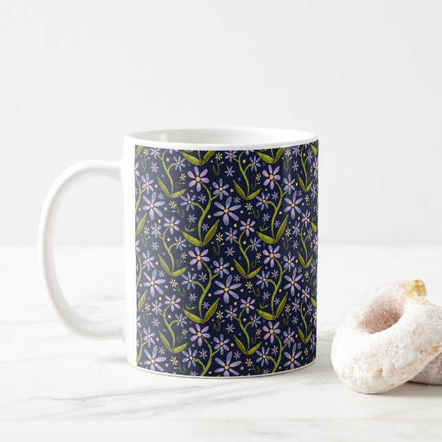 Caneca De Café Midnight | Dancing Watercolor Daisies (Com Donut)