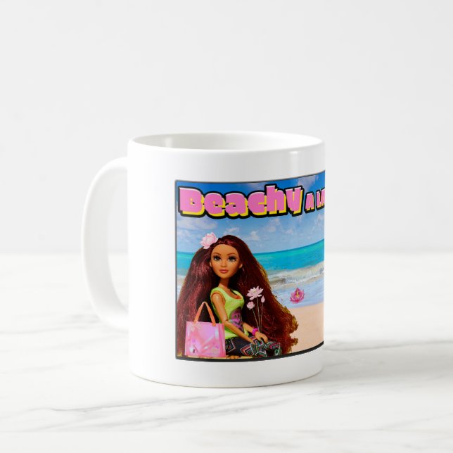 Caneca De Café Mikitiez Thailand coconut Beach lotus rosa branco (Frente Esquerda)