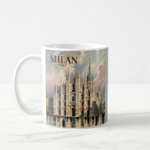 Caneca De Café Milan Catedral de Milão Aquarela de Viagem Vintage