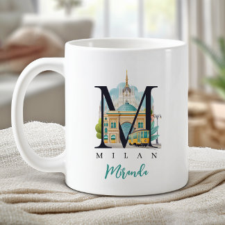 Caneca De Café Milão Itália Monograma Letra M Presente Personaliz