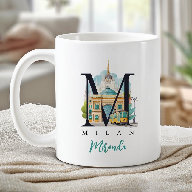 Caneca De Café Milão Itália Monograma Letra M Presente Personaliz (Milan Italy Monogram Letter M Personalized Gift Coffee Mug)