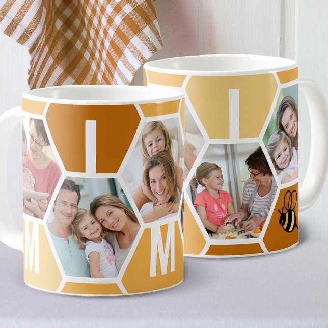 Caneca De Café Mimi 5 Fotografias Editáveis 4 Letras Bee Honeycom (Criador carregado)