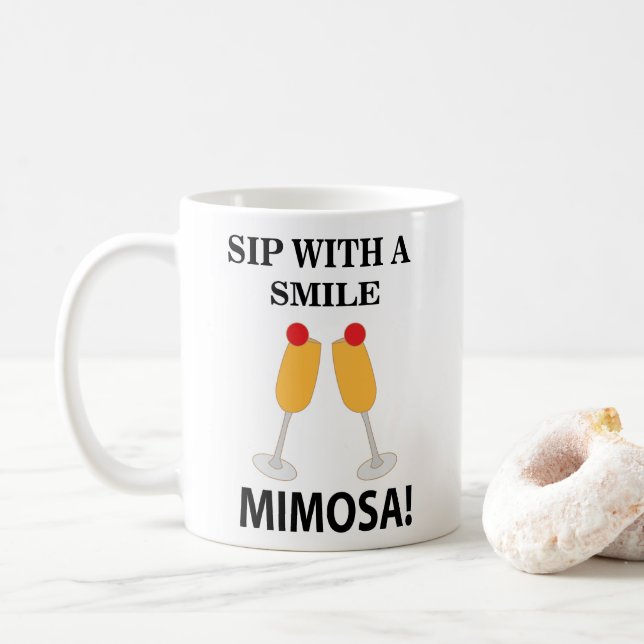Caneca De Café Mimosa Beba Com Um Sorriso Mimosa (Com Donut)