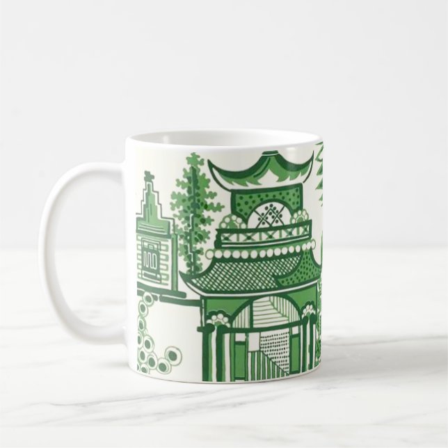 Caneca De Café MInasty Jade Green Pagoda Chinoiserie (Esquerda)
