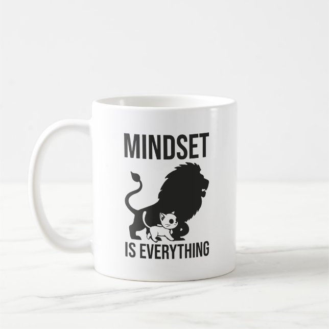 Caneca De Café Mindset é Tudo - Motivação do Leão Cat (Esquerda)