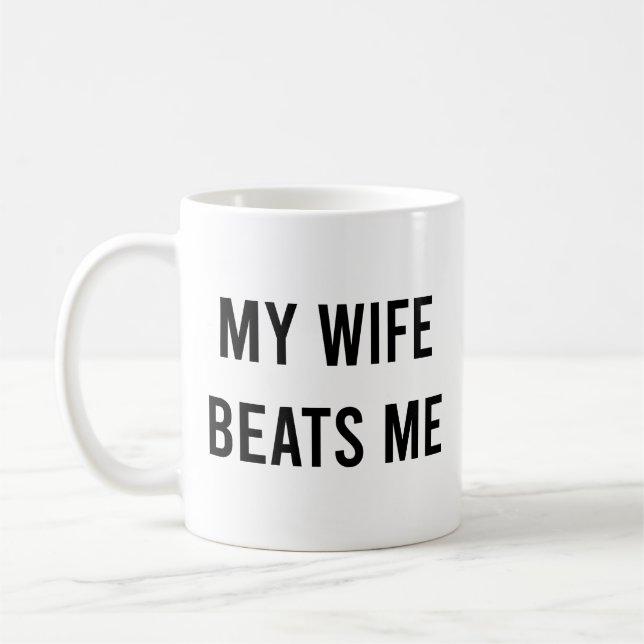 Caneca De Café Minha Esposa Bate Em Mim Marido Engraçado (Esquerda)