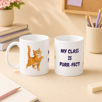 Caneca De Café Minha Turma É Perfeita Gato Laranja Professor Roxo