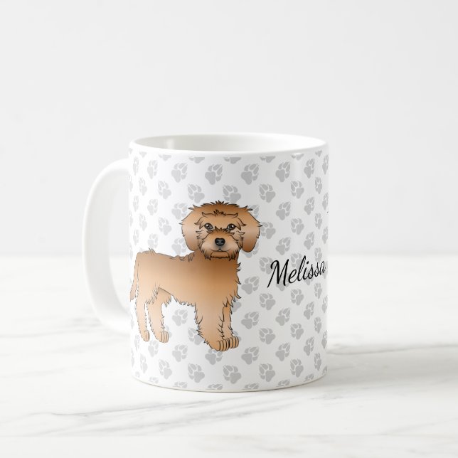 Caneca De Café Mini Goldendoodle Cartoon de Dourado Alperce & Nom (Frente Esquerda)