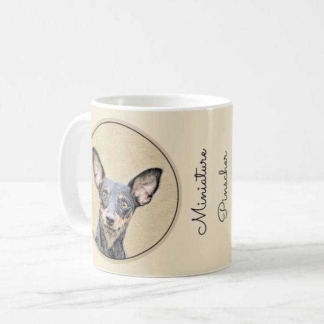 Caneca De Café Miniatura Pinscher Pintando Bela Arte Original de  (Frente Esquerda)
