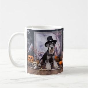 Caneca De Café Miniatura Schnauzer Pumpkins Halloween Assustado