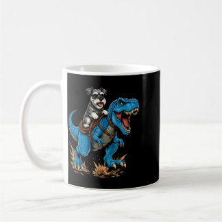 Caneca De Café Miniature Schnauzer Montando T Rex Dinossauro Engr