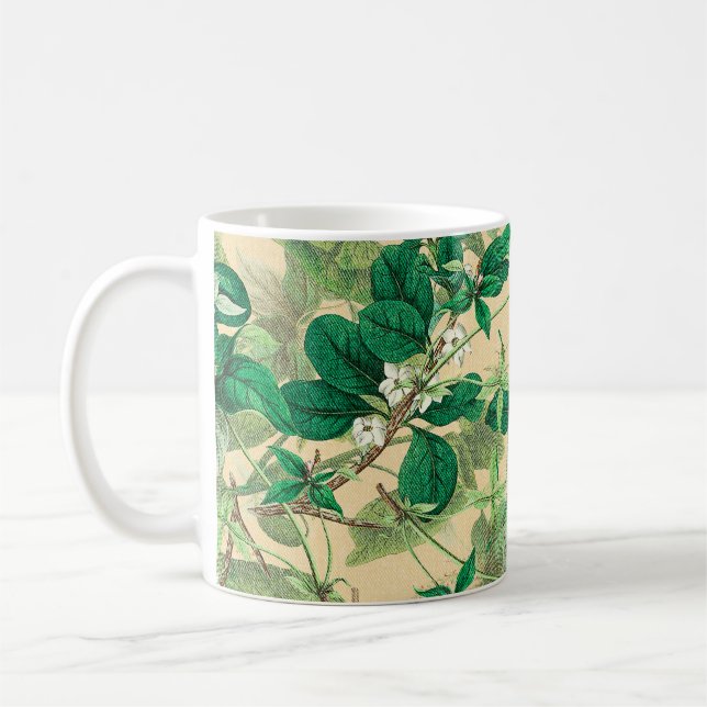 Caneca De Café Miniflores brancas com padrão de folhas (Esquerda)