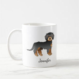 Caneca De Café MiniGoldendoodle Negro E Tano Cão e Nome