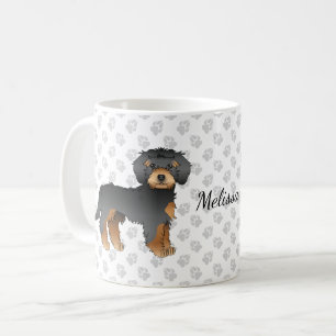 Caneca De Café MiniGoldendoodle Negro E Tano Cão e Nome